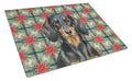 Longhaired Black and Tan Dachshund Christmas PoinsettIas Cutting Board Tempered Glass Kitchen Cutting Surface, Heat Resistant Chopping, Non-Slip Feet, Food Prep & Serving