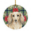 Longhaired Cream Dachshund Christmas PoinsettIas Ceramic Ornament Christmas Tree Hanging Decorations for Home Christmas Holiday, Party, Gift, 3 in, Multicolor