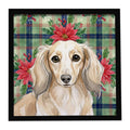 Longhaired Cream Dachshund Christmas PoinsettIas Framed Metal Print Bathroom, Kitchen, Office, Home Decor Wall Art Ready to Hang, Square, 8X8