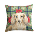 Longhaired Cream Dachshund Christmas PoinsettIas Decorative Throw Pillow 14x14 Indoor Outdoor Accent Cushion, Fabric Cover with Insert for Sofa, Bed, Porch & Living Room