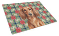 Longhaired Red Dachshund Christmas PoinsettIas Cutting Board Tempered Glass Kitchen Cutting Surface, Heat Resistant Chopping, Non-Slip Feet, Food Prep & Serving