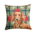 Red Brown Dachshund Christmas PoinsettIas Decorative Throw Pillow 18x18 Indoor Outdoor Accent Cushion, Fabric Cover with Insert for Sofa, Bed, Porch & Living Room