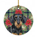 Wirehaired Black and Tan Dachshund Christmas PoinsettIas Ceramic Ornament Christmas Tree Hanging Decorations for Home Christmas Holiday, Party, Gift, 3 in, Multicolor