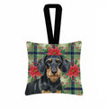 Wirehaired Black and Tan Dachshund Christmas PoinsettIas Hanging Square Fabric Ornament 3.5 � 3.5 Decorative Door-Knob & Tree Hanger, Soft Fabric