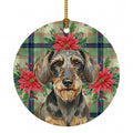 Wirehaired Wild Boar Dachshund Christmas PoinsettIas Ceramic Ornament Christmas Tree Hanging Decorations for Home Christmas Holiday, Party, Gift, 3 in, Multicolor