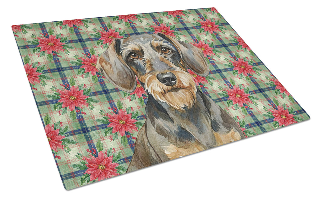 Wirehaired Wild Boar Dachshund Christmas PoinsettIas Cutting Board Tempered Glass Kitchen Cutting Surface, Heat Resistant Chopping, Non-Slip Feet, Food Prep & Serving