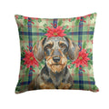 Wirehaired Wild Boar Dachshund Christmas PoinsettIas Decorative Throw Pillow 14x14 Indoor Outdoor Accent Cushion, Fabric Cover with Insert for Sofa, Bed, Porch & Living Room