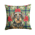 Wirehaired Wild Boar Dachshund Christmas PoinsettIas Decorative Throw Pillow 18x18 Indoor Outdoor Accent Cushion, Fabric Cover with Insert for Sofa, Bed, Porch & Living Room