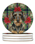 Wirehaired Wild Boar Dachshund Christmas PoinsettIas Large Sandstone Coasters Pack of 4 Absorbent Round Coasters Decor Gifts for Men or Women, 4 in, Multicolor