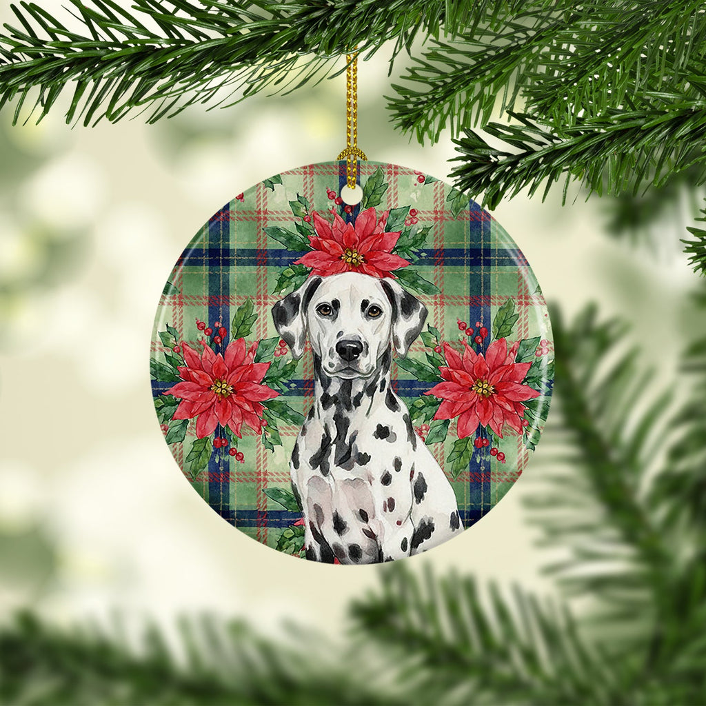 Dalmatian Christmas PoinsettIas Ceramic Ornament Christmas Tree Hanging Decorations for Home Christmas Holiday, Party, Gift, 3 in, Multicolor