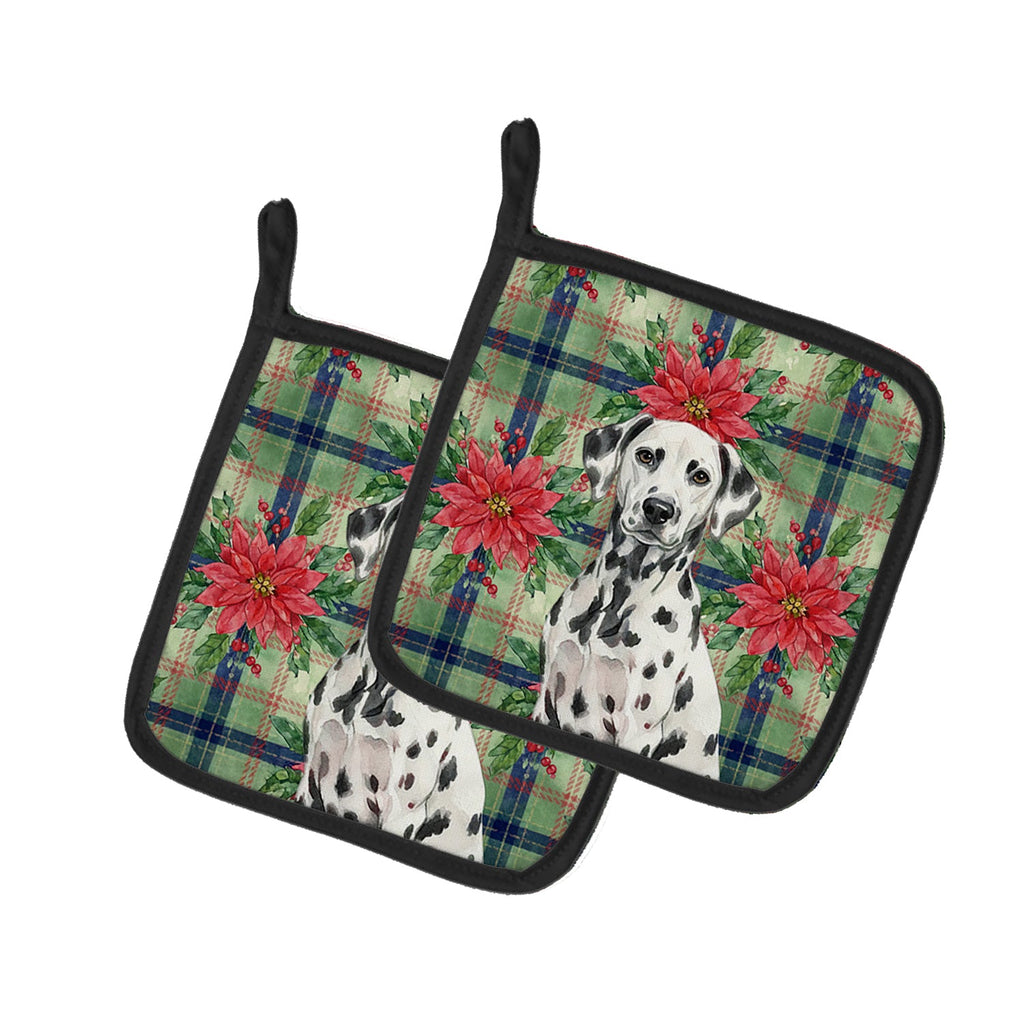 Dalmatian Christmas PoinsettIas Pot Holder Set of 2 Heat Resistant Quilted Hot Pads 7.5 x 7.5 Inch, Insulated Kitchen Trivets for Cooking & Baking