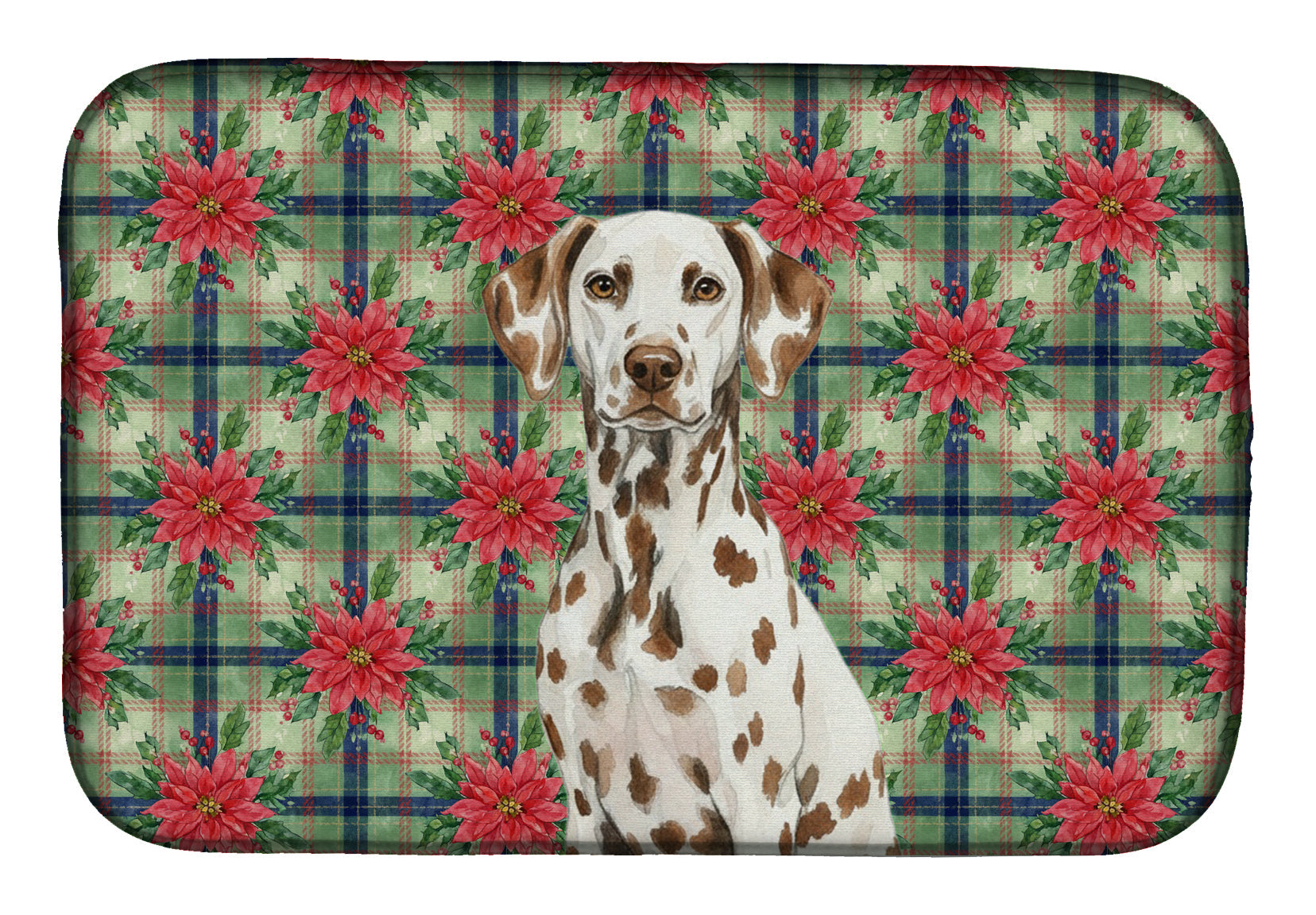 Liver Dalmatian Christmas PoinsettIas Dish Drying Mat Absorbent Dish Drying Mat Pad for Kitchen Counter Dish Drainer Mat for Countertop, 14 x 21", Multicolor