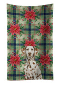 Liver Dalmatian Christmas PoinsettIas Kitchen Towel Velour Plush Front and Cotton Loop Back Machine Washable