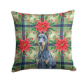 Blue Doberman Pinscher Christmas PoinsettIas Decorative Throw Pillow 18x18 Indoor Outdoor Accent Cushion, Fabric Cover with Insert for Sofa, Bed, Porch & Living Room