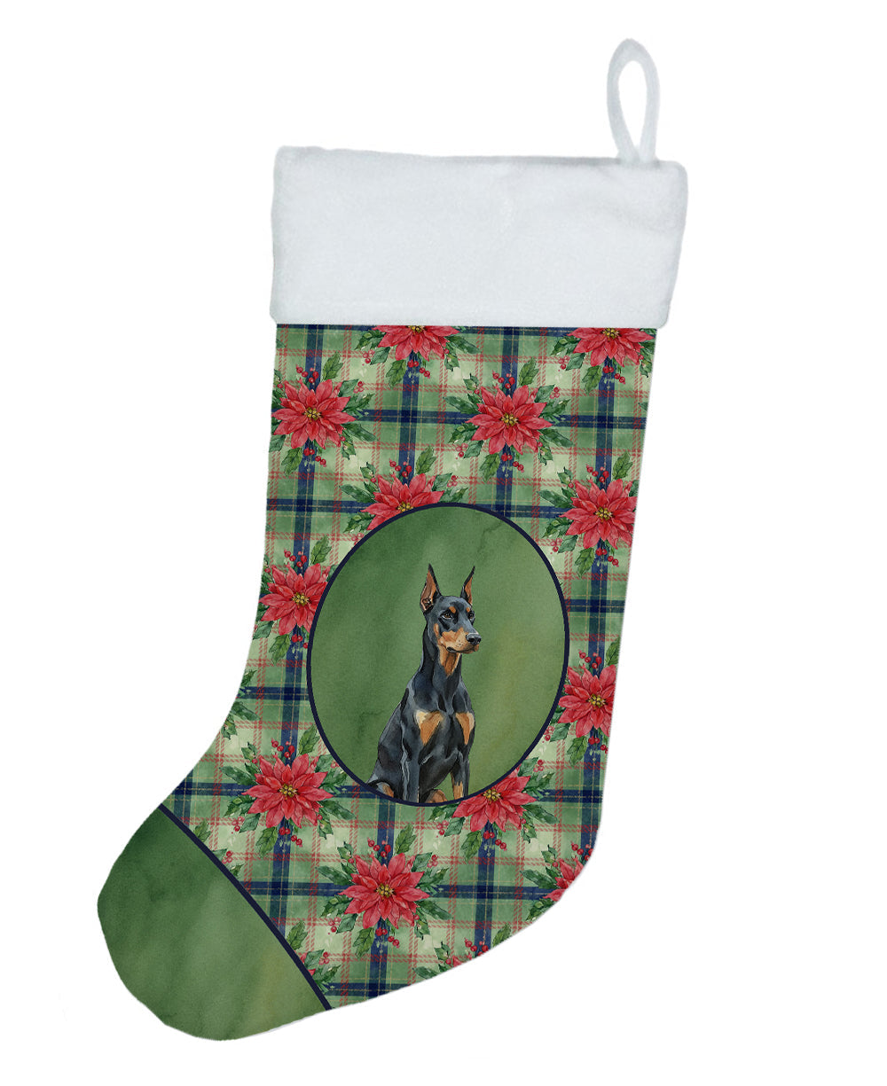 Doberman Pinscher Christmas PoinsettIas Holiday Stocking Double-Sided Print, Polyester Suede,11x18, Made in USA