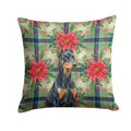 Doberman Pinscher Christmas PoinsettIas Decorative Throw Pillow 18x18 Indoor Outdoor Accent Cushion, Fabric Cover with Insert for Sofa, Bed, Porch & Living Room