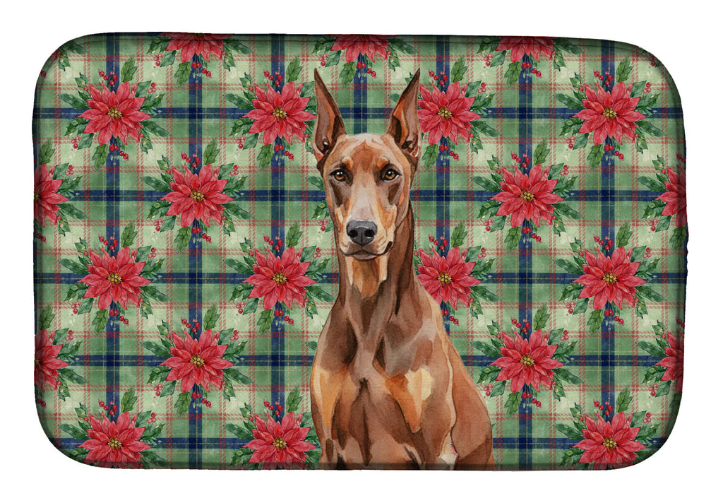 Red Doberman Pinscher Christmas PoinsettIas Dish Drying Mat Absorbent Dish Drying Mat Pad for Kitchen Counter Dish Drainer Mat for Countertop, 14 x 21", Multicolor