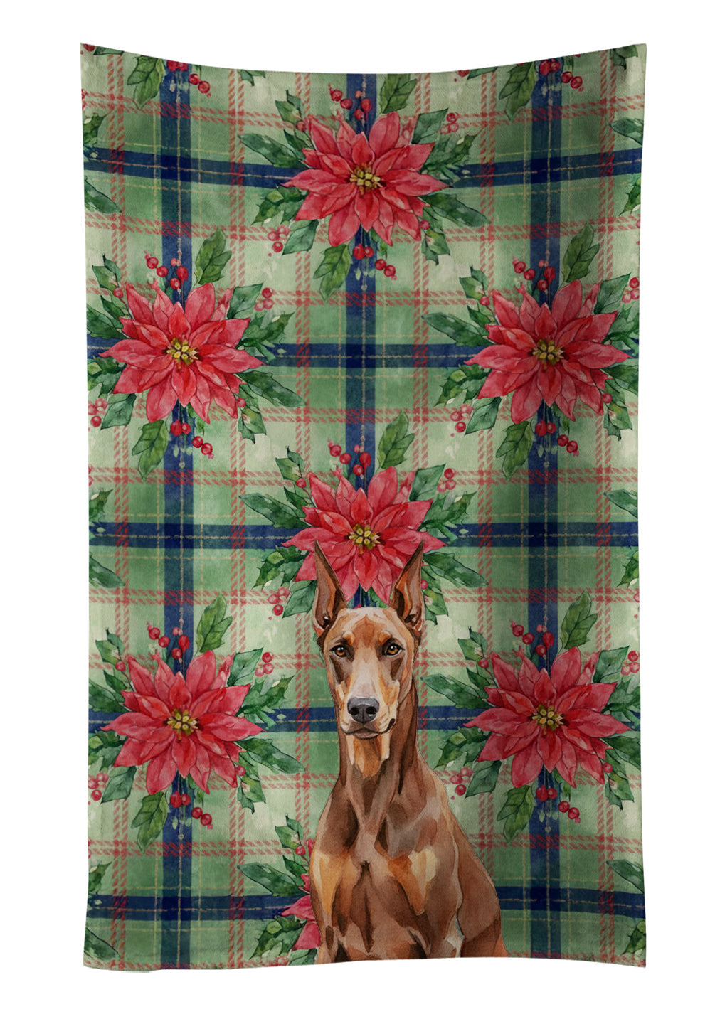 Red Doberman Pinscher Christmas PoinsettIas Kitchen Towel Velour Plush Front and Cotton Loop Back Machine Washable