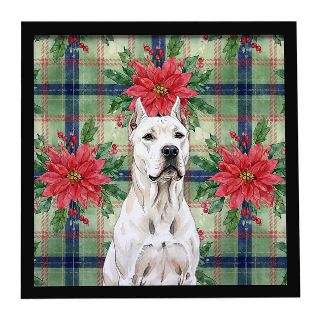 Dogo Argentino Christmas PoinsettIas Framed Metal Print Bathroom, Kitchen, Office, Home Decor Wall Art Ready to Hang, Square, 8X8