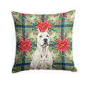 Dogo Argentino Christmas PoinsettIas Decorative Throw Pillow 14x14 Indoor Outdoor Accent Cushion, Fabric Cover with Insert for Sofa, Bed, Porch & Living Room