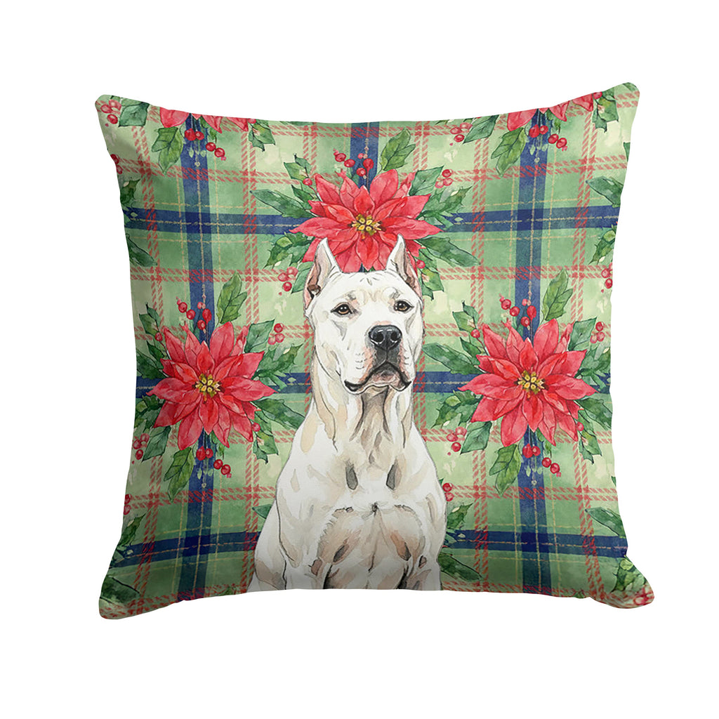 Dogo Argentino Christmas PoinsettIas Decorative Throw Pillow 18x18 Indoor Outdoor Accent Cushion, Fabric Cover with Insert for Sofa, Bed, Porch & Living Room