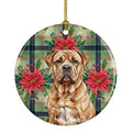 Dogue de Bordeaux Christmas PoinsettIas Ceramic Ornament Christmas Tree Hanging Decorations for Home Christmas Holiday, Party, Gift, 3 in, Multicolor