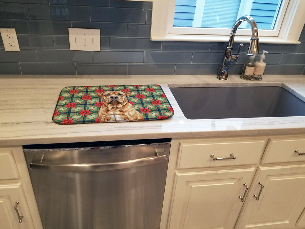 Dogue de Bordeaux Christmas PoinsettIas Dish Drying Mat Absorbent Dish Drying Mat Pad for Kitchen Counter Dish Drainer Mat for Countertop, 14 x 21", Multicolor