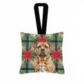 Dogue de Bordeaux Christmas PoinsettIas Hanging Square Fabric Ornament 3.5 � 3.5 Decorative Door-Knob & Tree Hanger, Soft Fabric