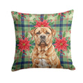 Dogue de Bordeaux Christmas PoinsettIas Decorative Throw Pillow 14x14 Indoor Outdoor Accent Cushion, Fabric Cover with Insert for Sofa, Bed, Porch & Living Room