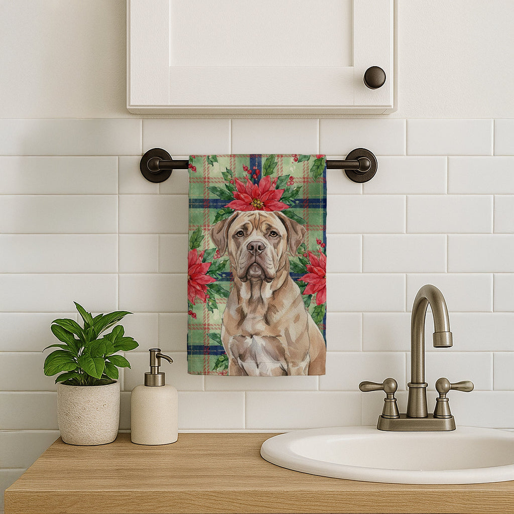 Isabella Dogue de Bordeaux Christmas PoinsettIas Kitchen Towel Velour Plush Front and Cotton Loop Back Machine Washable