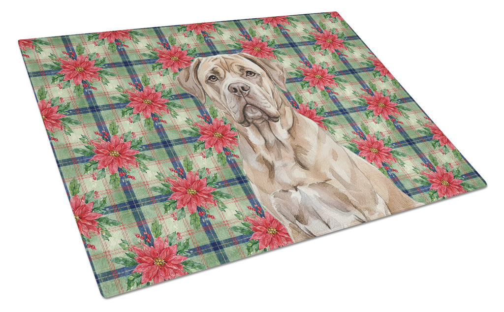 Isabella Dogue de Bordeaux Christmas PoinsettIas Cutting Board Tempered Glass Kitchen Cutting Surface, Heat Resistant Chopping, Non-Slip Feet, Food Prep & Serving