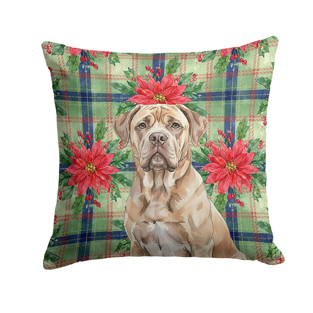 Isabella Dogue de Bordeaux Christmas PoinsettIas Decorative Throw Pillow 14x14 Indoor Outdoor Accent Cushion, Fabric Cover with Insert for Sofa, Bed, Porch & Living Room
