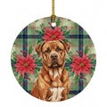 Mahogany Dogue de Bordeaux Christmas PoinsettIas Ceramic Ornament Christmas Tree Hanging Decorations for Home Christmas Holiday, Party, Gift, 3 in, Multicolor