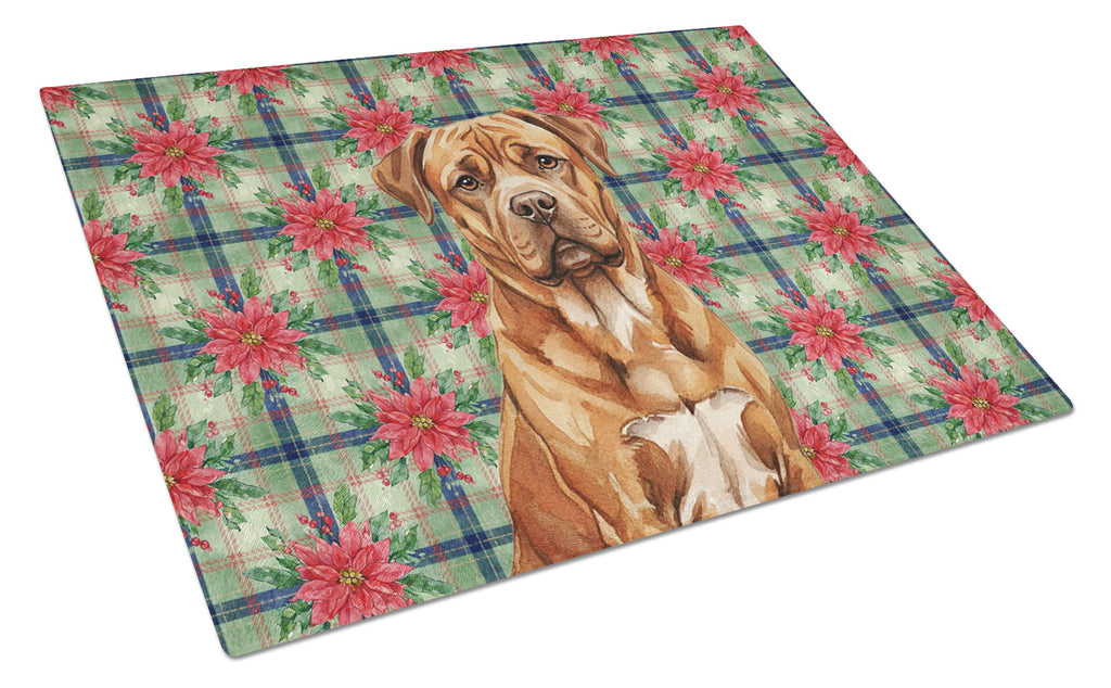 Mahogany Dogue de Bordeaux Christmas PoinsettIas Cutting Board Tempered Glass Kitchen Cutting Surface, Heat Resistant Chopping, Non-Slip Feet, Food Prep & Serving