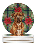 Mahogany Dogue de Bordeaux Christmas PoinsettIas Large Sandstone Coasters Pack of 4 Absorbent Round Coasters Decor Gifts for Men or Women, 4 in, Multicolor