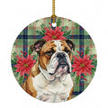 Brindle and White English Bulldog Christmas PoinsettIas Ceramic Ornament Christmas Tree Hanging Decorations for Home Christmas Holiday, Party, Gift, 3 in, Multicolor