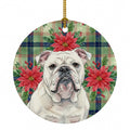White English Bulldog Christmas PoinsettIas Ceramic Ornament Christmas Tree Hanging Decorations for Home Christmas Holiday, Party, Gift, 3 in, Multicolor