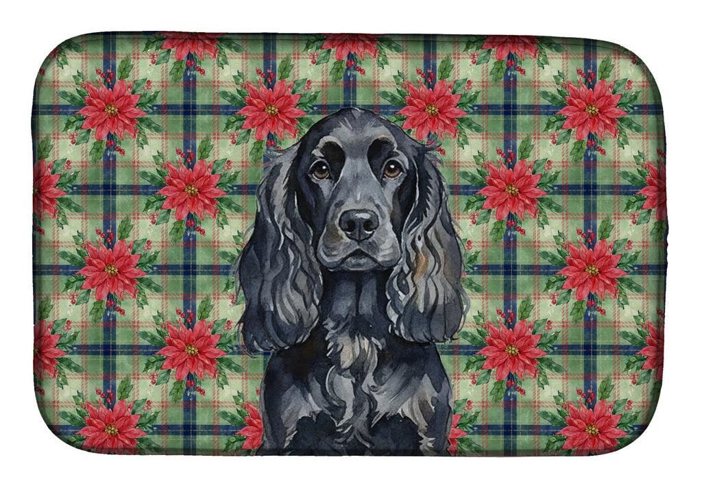 Black English Cocker Spaniel Christmas PoinsettIas Dish Drying Mat Absorbent Dish Drying Mat Pad for Kitchen Counter Dish Drainer Mat for Countertop, 14 x 21", Multicolor