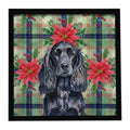 Black English Cocker Spaniel Christmas PoinsettIas Framed Metal Print Bathroom, Kitchen, Office, Home Decor Wall Art Ready to Hang, Square, 8X8
