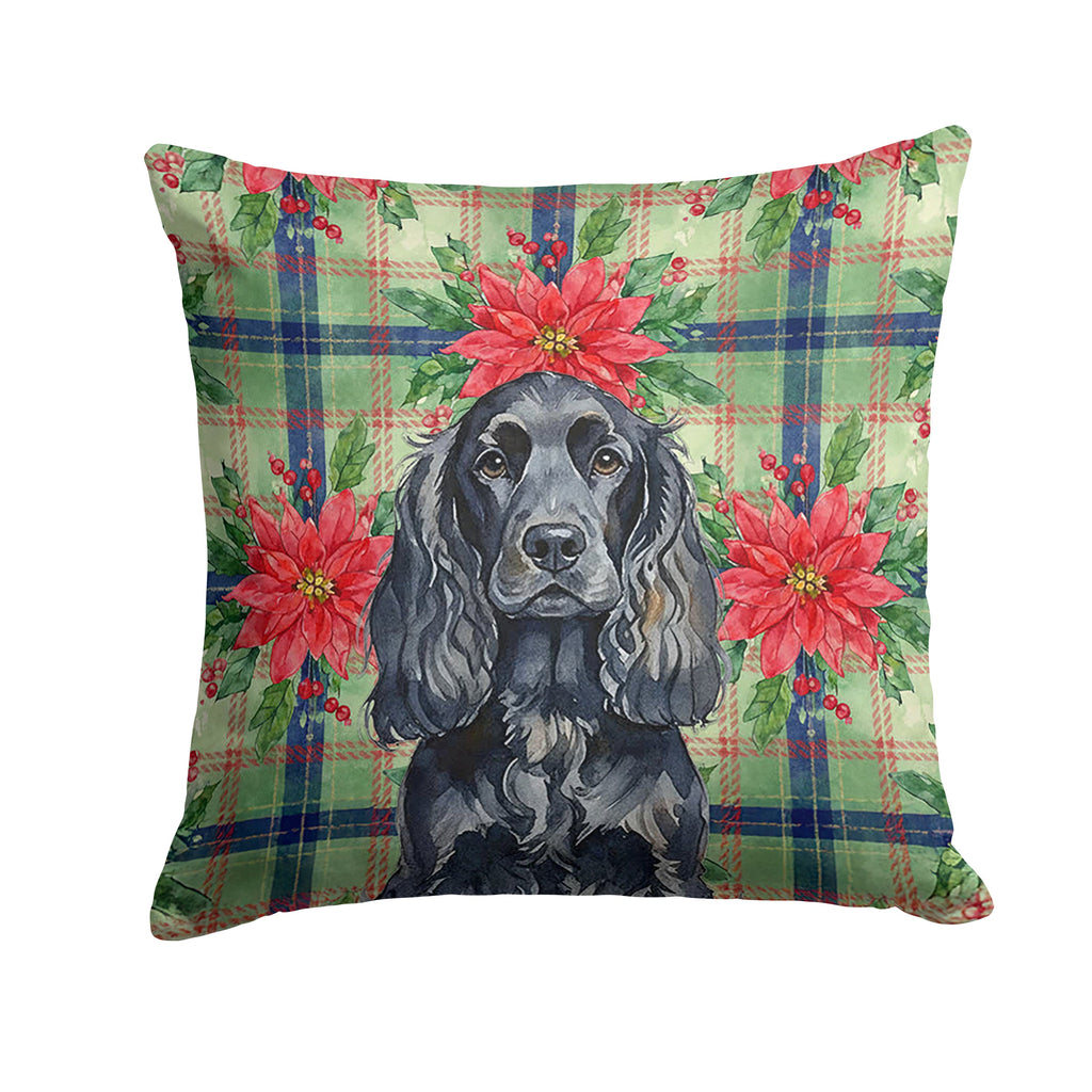 Black English Cocker Spaniel Christmas PoinsettIas Decorative Throw Pillow 18x18 Indoor Outdoor Accent Cushion, Fabric Cover with Insert for Sofa, Bed, Porch & Living Room