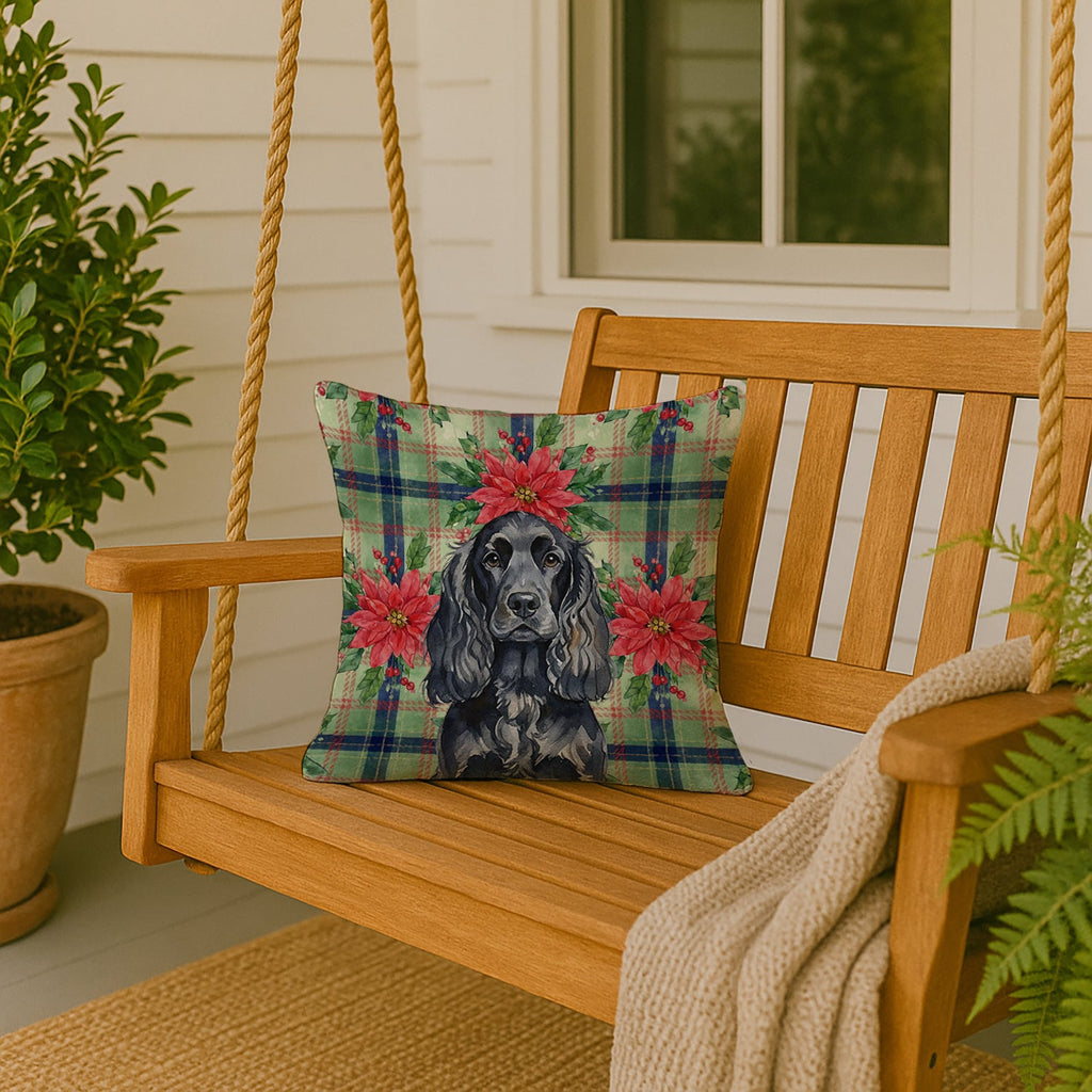 Black English Cocker Spaniel Christmas PoinsettIas Decorative Throw Pillow 18x18 Indoor Outdoor Accent Cushion, Fabric Cover with Insert for Sofa, Bed, Porch & Living Room