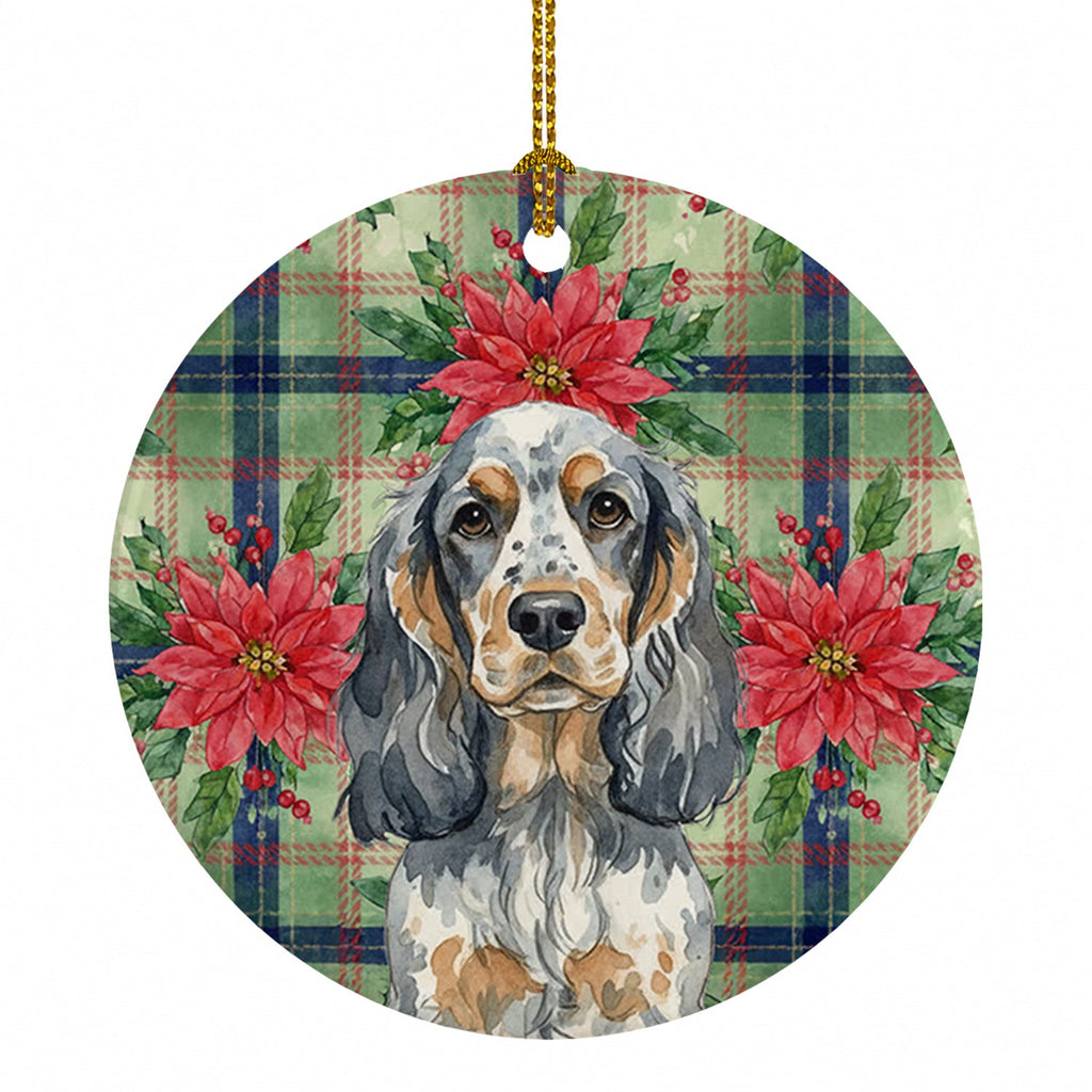 Blue Roan & Tan English Cocker Spaniel Christmas PoinsettIas Ceramic Ornament Christmas Tree Hanging Decorations for Home Christmas Holiday, Party, Gift, 3 in, Multicolor