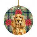 Golden English Cocker Spaniel Christmas PoinsettIas Ceramic Ornament Christmas Tree Hanging Decorations for Home Christmas Holiday, Party, Gift, 3 in, Multicolor