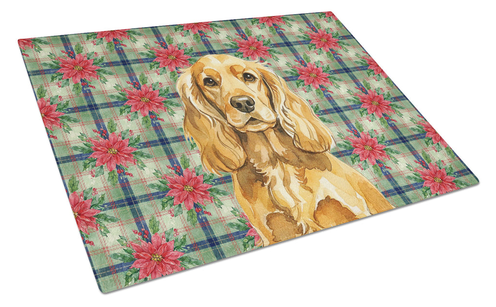 Golden English Cocker Spaniel Christmas PoinsettIas Cutting Board Tempered Glass Kitchen Cutting Surface, Heat Resistant Chopping, Non-Slip Feet, Food Prep & Serving