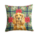 Golden English Cocker Spaniel Christmas PoinsettIas Decorative Throw Pillow 14x14 Indoor Outdoor Accent Cushion, Fabric Cover with Insert for Sofa, Bed, Porch & Living Room