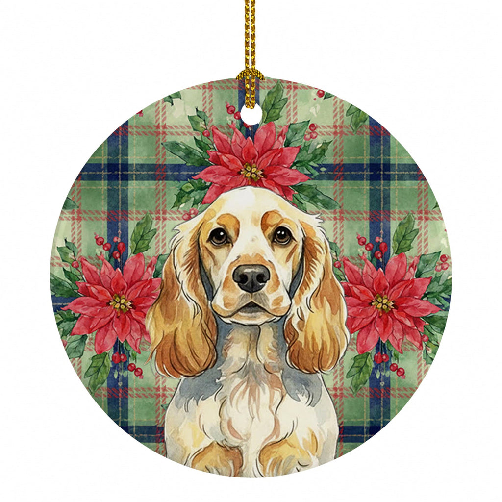 Lemon Roan English Cocker Spaniel Christmas PoinsettIas Ceramic Ornament Christmas Tree Hanging Decorations for Home Christmas Holiday, Party, Gift, 3 in, Multicolor
