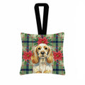 Lemon Roan English Cocker Spaniel Christmas PoinsettIas Hanging Square Fabric Ornament 3.5 � 3.5 Decorative Door-Knob & Tree Hanger, Soft Fabric