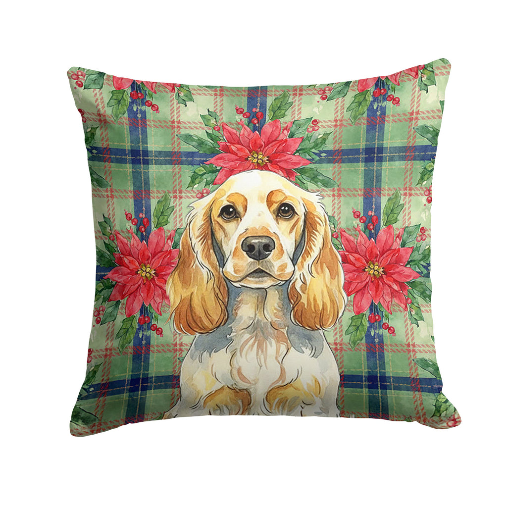 Lemon Roan English Cocker Spaniel Christmas PoinsettIas Decorative Throw Pillow 18x18 Indoor Outdoor Accent Cushion, Fabric Cover with Insert for Sofa, Bed, Porch & Living Room