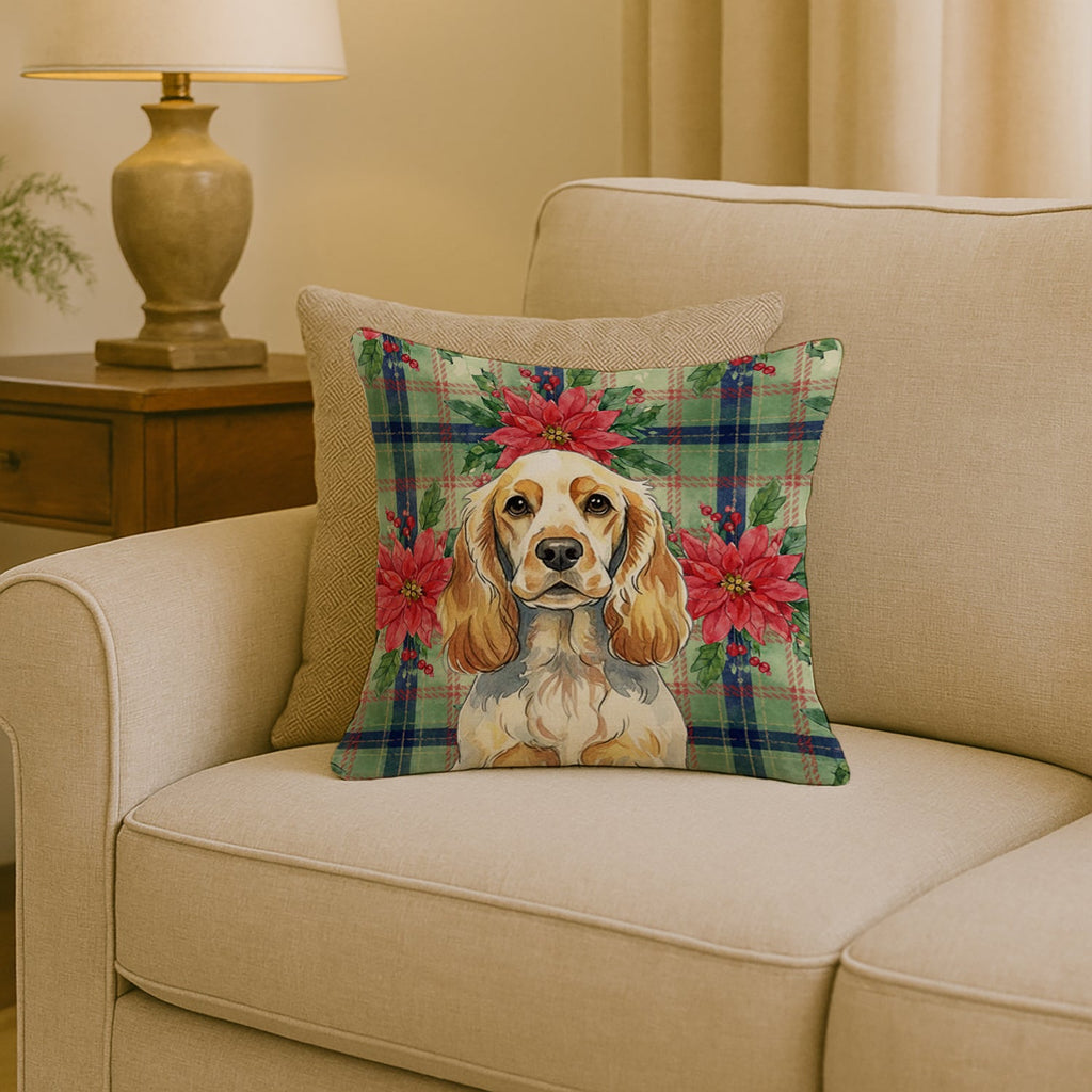 Lemon Roan English Cocker Spaniel Christmas PoinsettIas Decorative Throw Pillow 18x18 Indoor Outdoor Accent Cushion, Fabric Cover with Insert for Sofa, Bed, Porch & Living Room