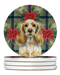 Lemon Roan English Cocker Spaniel Christmas PoinsettIas Large Sandstone Coasters Pack of 4 Absorbent Round Coasters Decor Gifts for Men or Women, 4 in, Multicolor